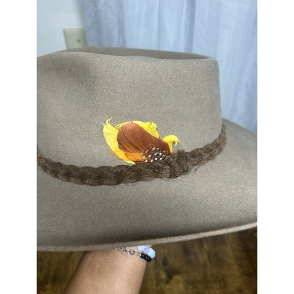Vintage Akruba Snowy River Pure Fur Felt Australian Cowboy Hat Size 59 Feather - Picture 2 of 14